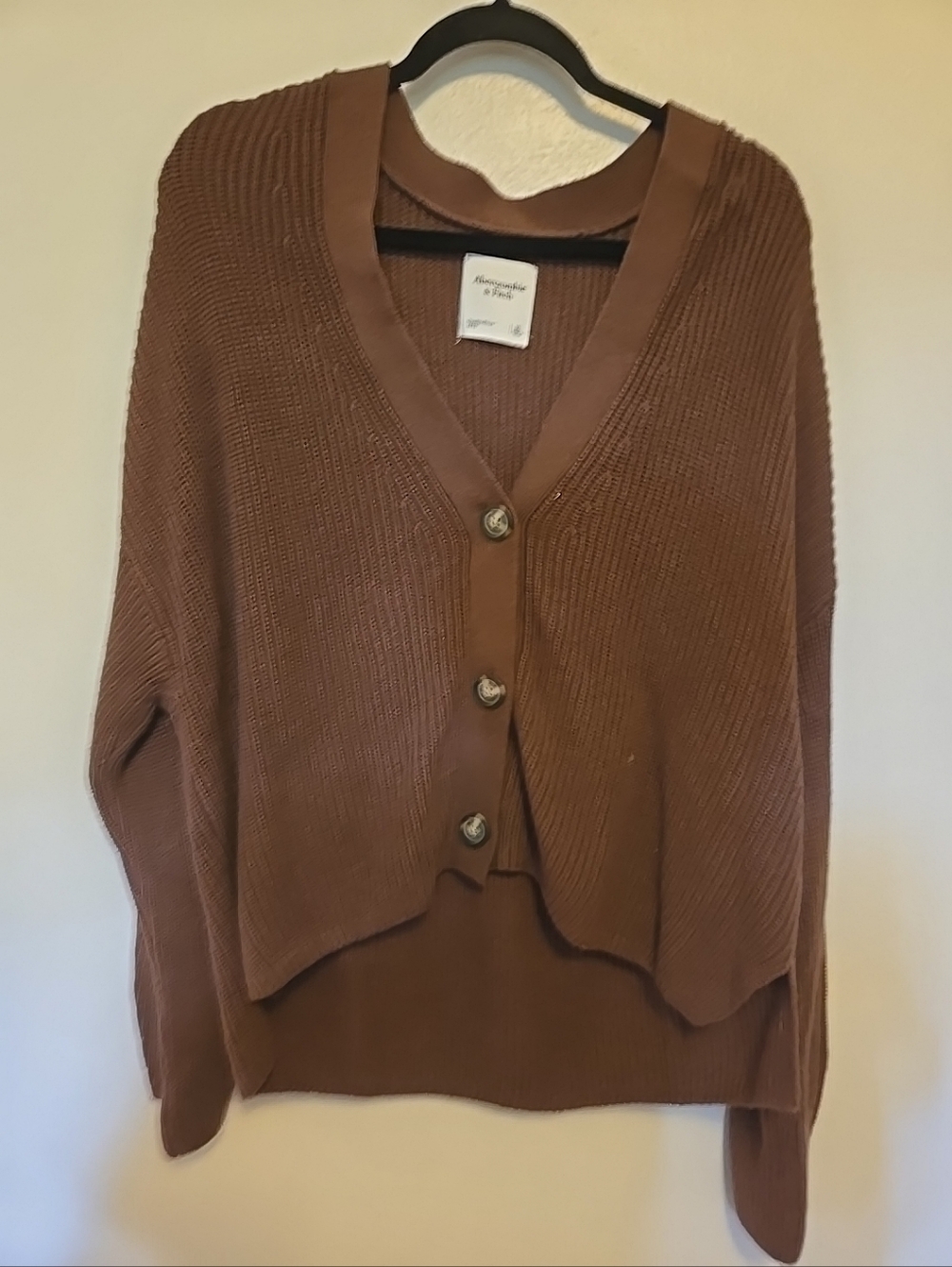 Abercrombie & Fitch Cardigan Sweater Button Front Ribbed Knit Brown XL